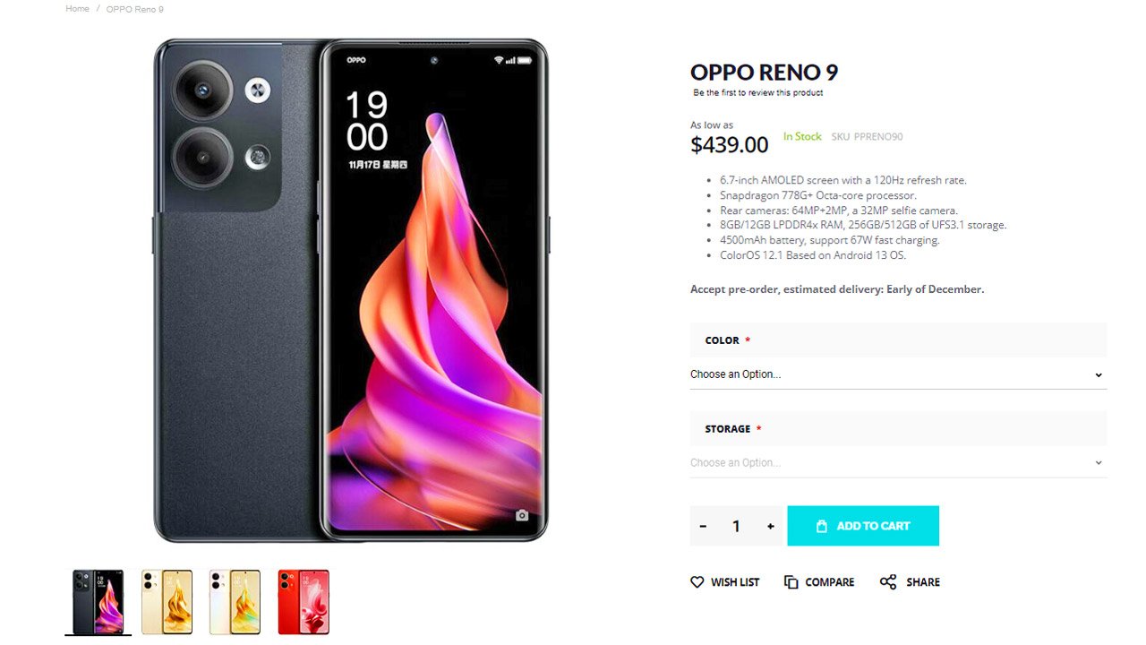 Oppo Reno 9 pre-orders start on GizTop