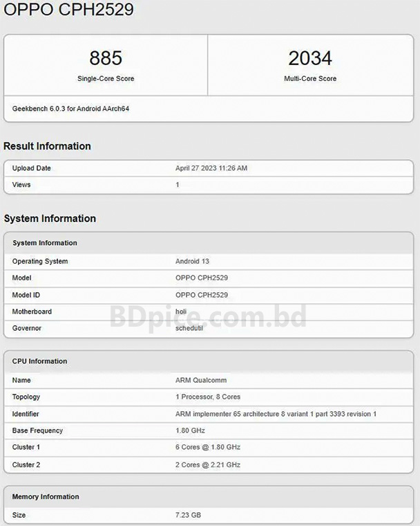 Oppo A98 Appears on Geekbench With SD 695 SoC
