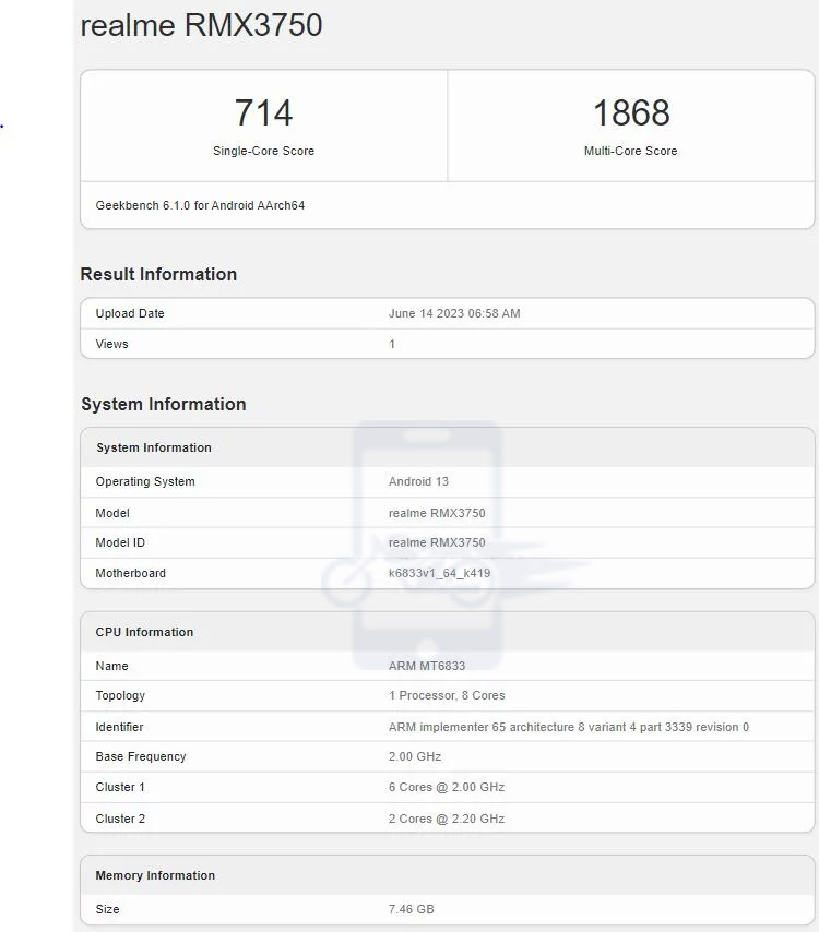 Realme Narzo 60 5G Geekbench Reveals With Dimensity 6020 SoC